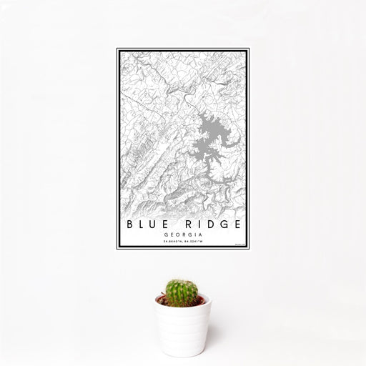 12x18 Blue Ridge Georgia Map Print Portrait Orientation in Classic Style With Small Cactus Plant in White Planter