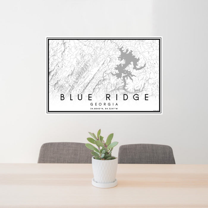 24x36 Blue Ridge Georgia Map Print Lanscape Orientation in Classic Style Behind 2 Chairs Table and Potted Plant
