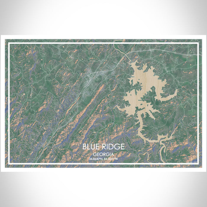 Blue Ridge Georgia Map Print Landscape Orientation in Afternoon Style With Shaded Background