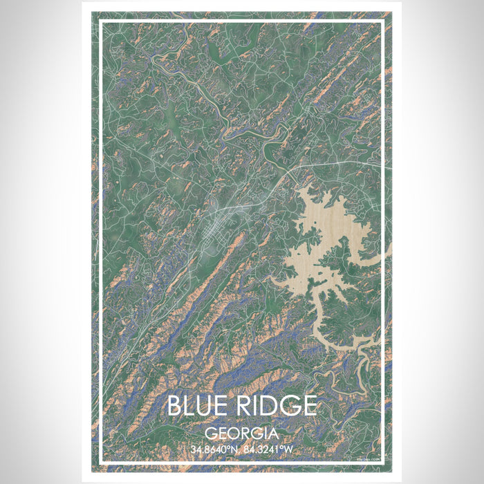 Blue Ridge Georgia Map Print Portrait Orientation in Afternoon Style With Shaded Background