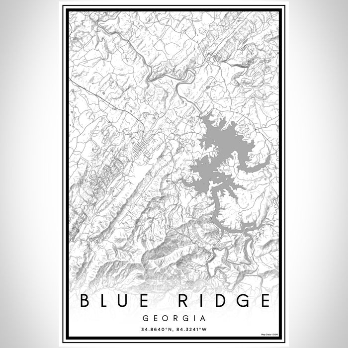 Blue Ridge Georgia Map Print Portrait Orientation in Classic Style With Shaded Background