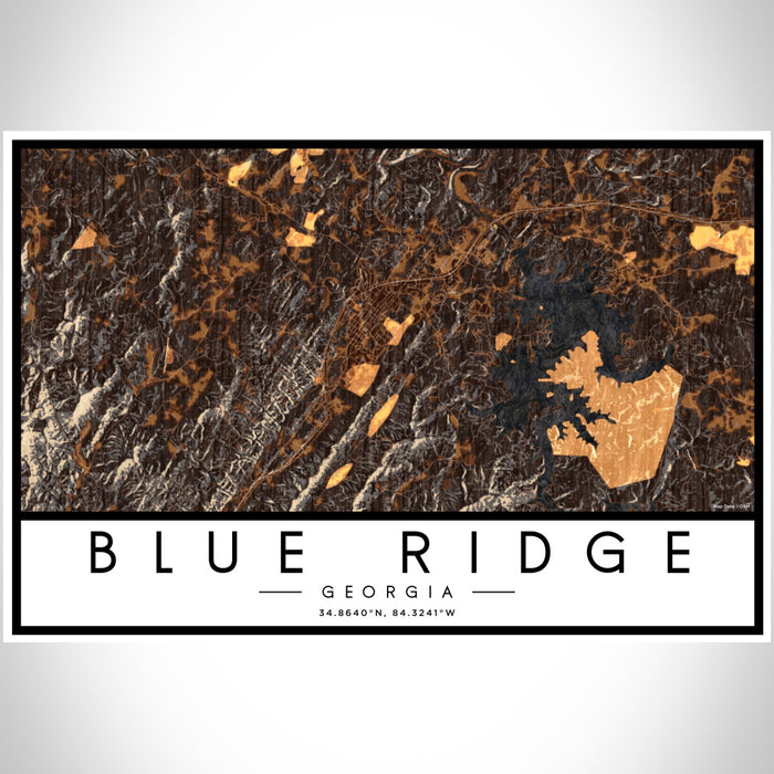 Blue Ridge Georgia Map Print Landscape Orientation in Ember Style With Shaded Background