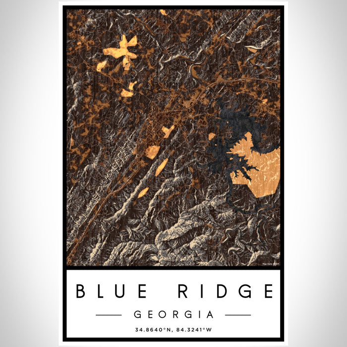 Blue Ridge Georgia Map Print Portrait Orientation in Ember Style With Shaded Background