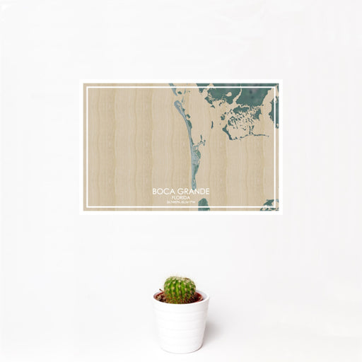 12x18 Boca Grande Florida Map Print Landscape Orientation in Afternoon Style With Small Cactus Plant in White Planter