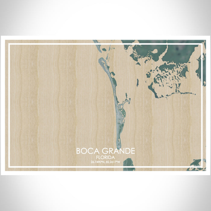 Boca Grande Florida Map Print Landscape Orientation in Afternoon Style With Shaded Background