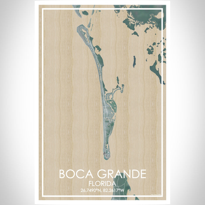 Boca Grande Florida Map Print Portrait Orientation in Afternoon Style With Shaded Background