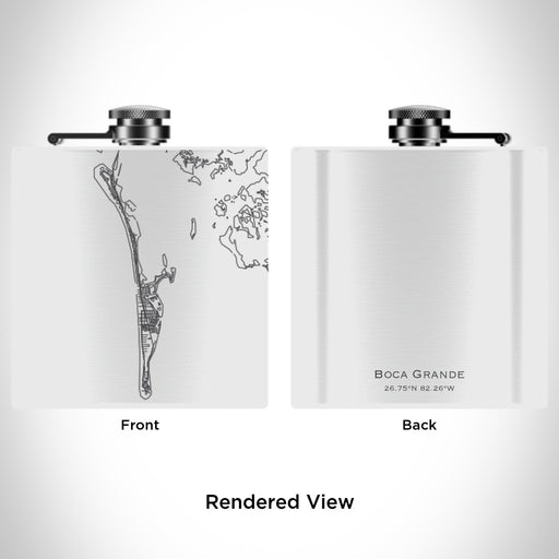 Rendered View of Boca Grande Florida Map Engraving on 6oz Stainless Steel Flask in White
