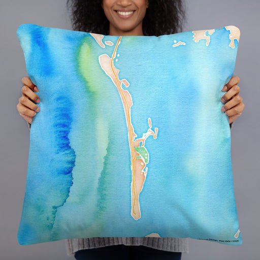 Person holding 22x22 Custom Boca Grande Florida Map Throw Pillow in Watercolor