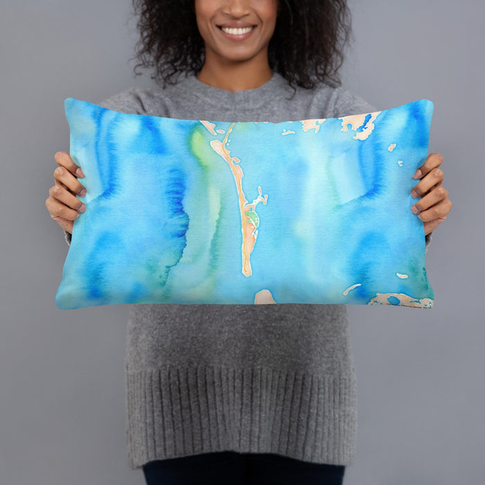 Person holding 20x12 Custom Boca Grande Florida Map Throw Pillow in Watercolor