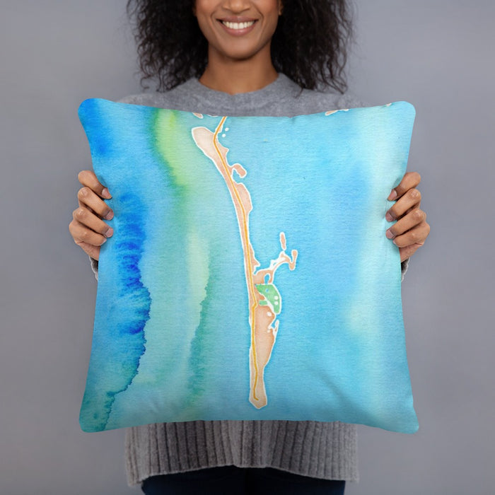 Person holding 18x18 Custom Boca Grande Florida Map Throw Pillow in Watercolor