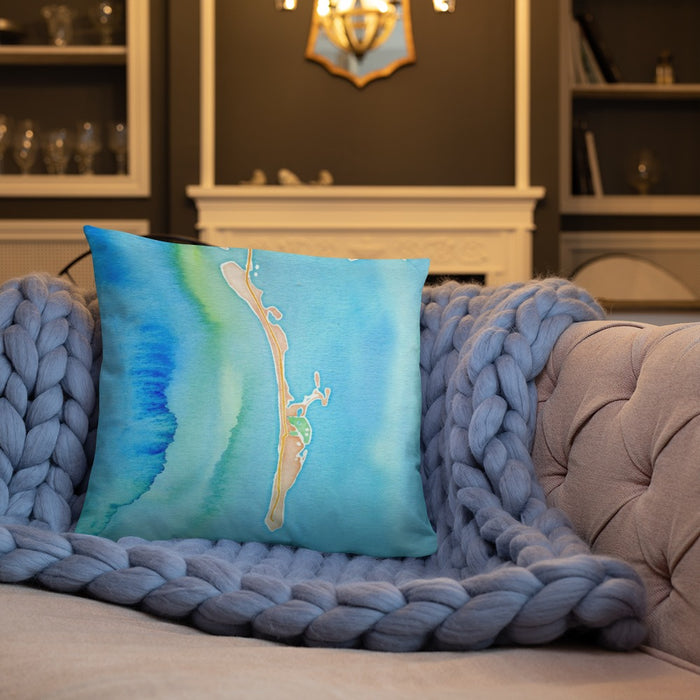 Custom Boca Grande Florida Map Throw Pillow in Watercolor on Cream Colored Couch