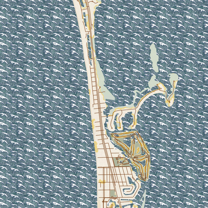 Boca Grande Florida Map Print in Woodblock Style Zoomed In Close Up Showing Details