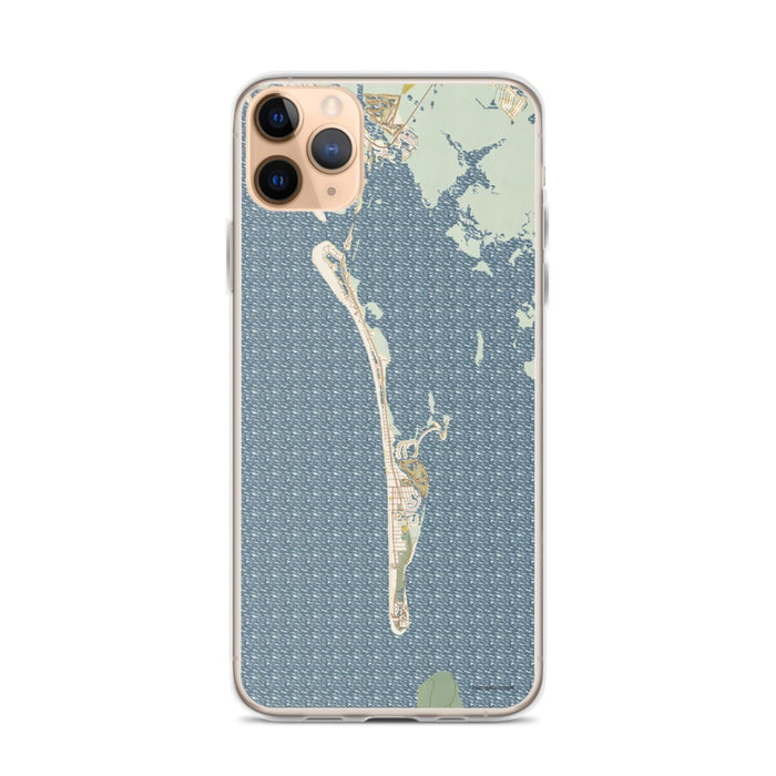 Custom iPhone 11 Pro Max Boca Grande Florida Map Phone Case in Woodblock