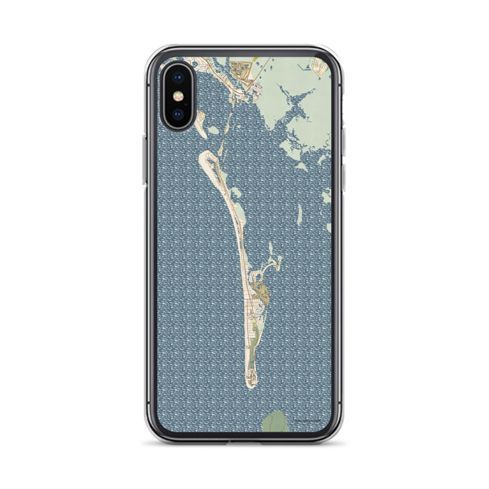 Custom iPhone X/XS Boca Grande Florida Map Phone Case in Woodblock