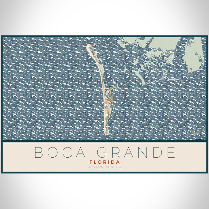Boca Grande Florida Map Print Landscape Orientation in Woodblock Style With Shaded Background