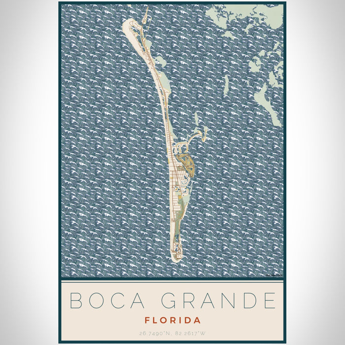Boca Grande Florida Map Print Portrait Orientation in Woodblock Style With Shaded Background