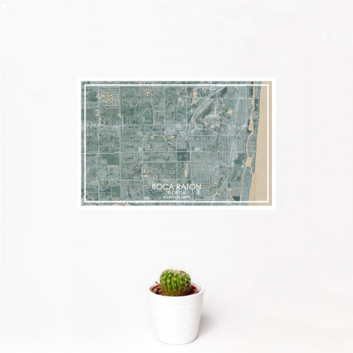 12x18 Boca Raton Florida Map Print Landscape Orientation in Afternoon Style With Small Cactus Plant in White Planter
