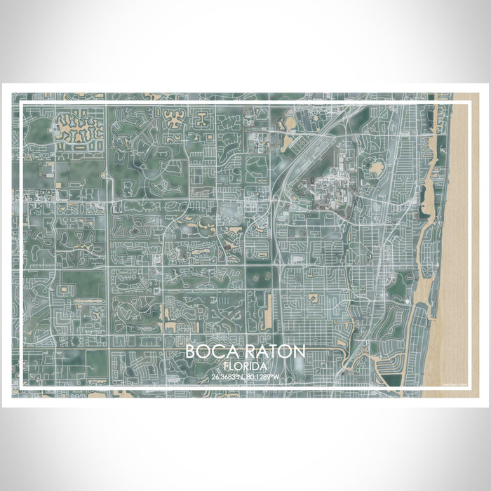 Boca Raton Florida Map Print Landscape Orientation in Afternoon Style With Shaded Background