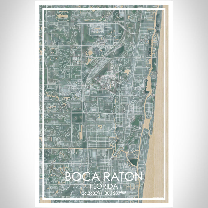 Boca Raton Florida Map Print Portrait Orientation in Afternoon Style With Shaded Background