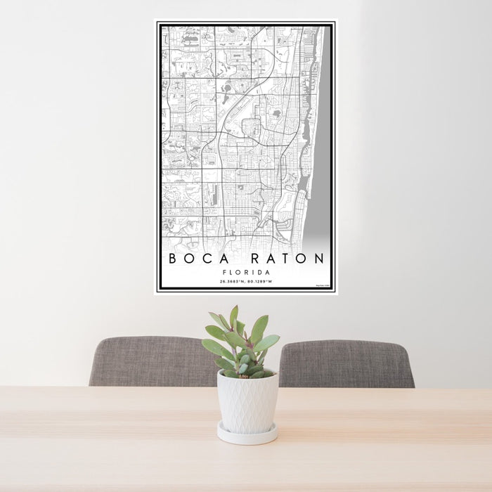 24x36 Boca Raton Florida Map Print Portrait Orientation in Classic Style Behind 2 Chairs Table and Potted Plant