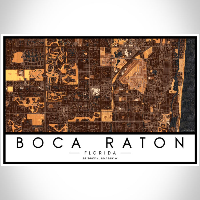 Boca Raton Florida Map Print Landscape Orientation in Ember Style With Shaded Background