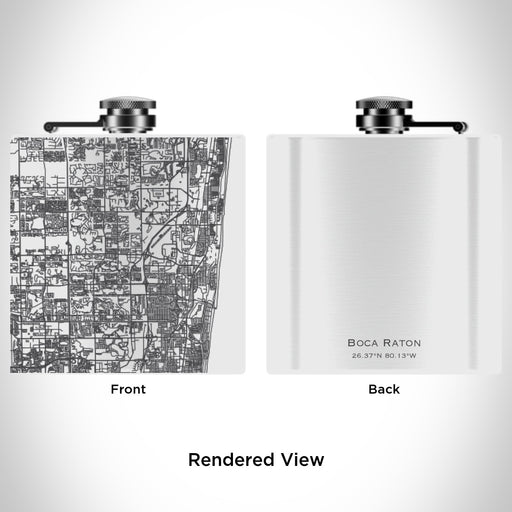 Rendered View of Boca Raton Florida Map Engraving on 6oz Stainless Steel Flask in White