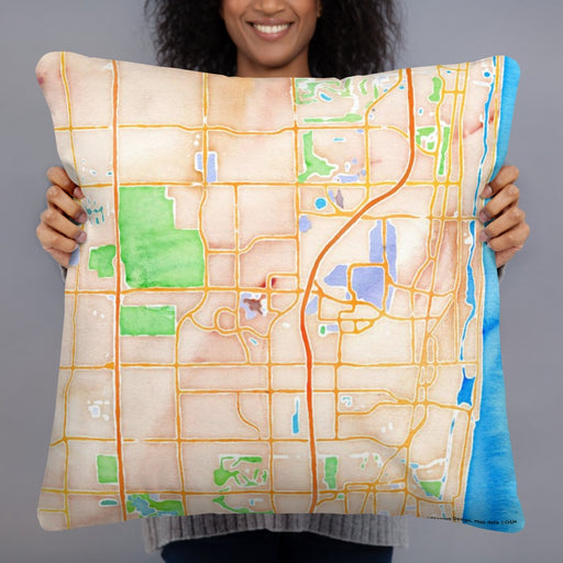 Person holding 22x22 Custom Boca Raton Florida Map Throw Pillow in Watercolor
