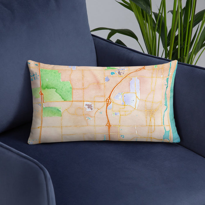 Custom Boca Raton Florida Map Throw Pillow in Watercolor on Blue Colored Chair