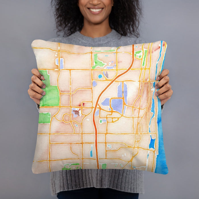 Person holding 18x18 Custom Boca Raton Florida Map Throw Pillow in Watercolor