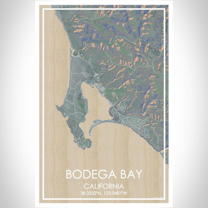 Bodega Bay California Map Print Portrait Orientation in Afternoon Style With Shaded Background
