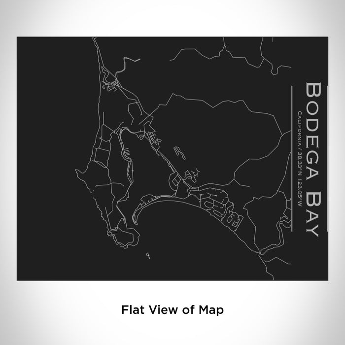 Rendered View of Bodega Bay California Map Engraving on 20oz Stainless Steel Insulated Bottle with Bamboo Top in Black