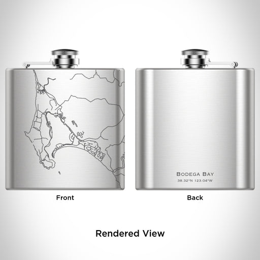 Rendered View of Bodega Bay California Map Engraving on 6oz Stainless Steel Flask