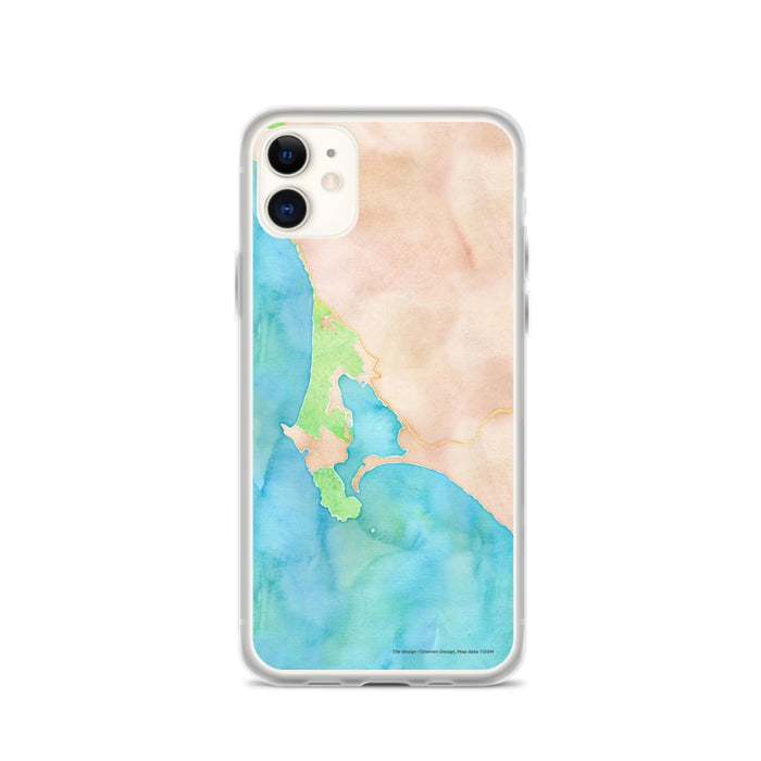 Custom iPhone 11 Bodega Bay California Map Phone Case in Watercolor