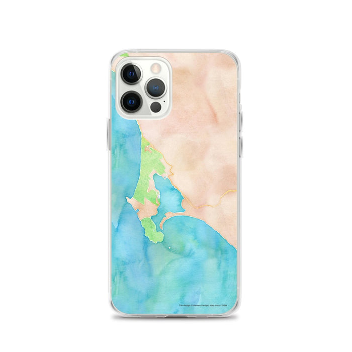 Custom iPhone 12 Pro Bodega Bay California Map Phone Case in Watercolor