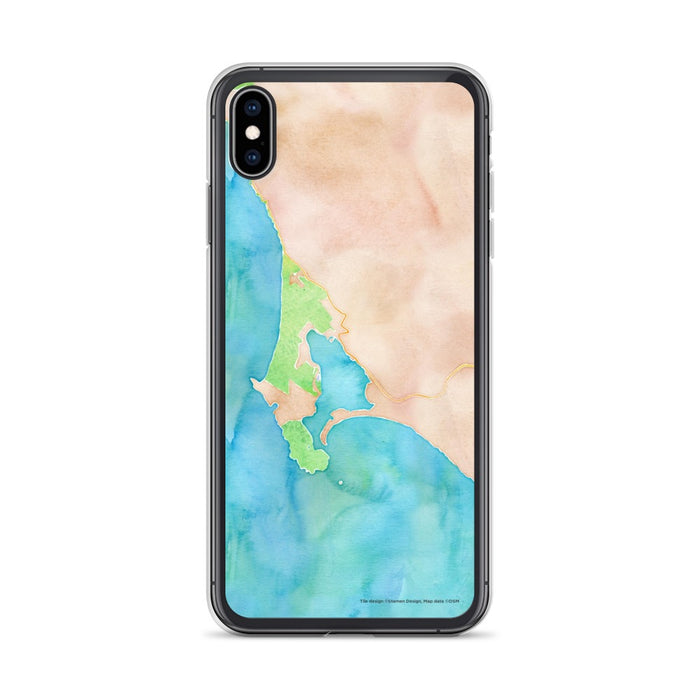 Custom iPhone XS Max Bodega Bay California Map Phone Case in Watercolor