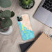 Custom Bodega Bay California Map Phone Case in Watercolor on Table with Laptop and Plant