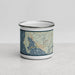 Front View Custom Bodega Bay California Map Enamel Mug in Woodblock