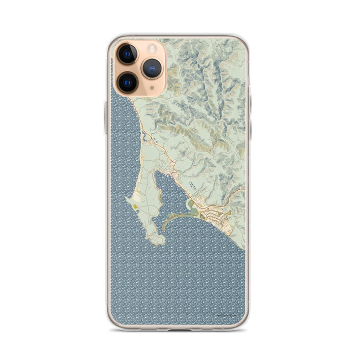 Custom iPhone 11 Pro Max Bodega Bay California Map Phone Case in Woodblock