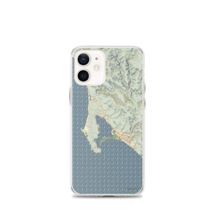 Custom iPhone 12 mini Bodega Bay California Map Phone Case in Woodblock