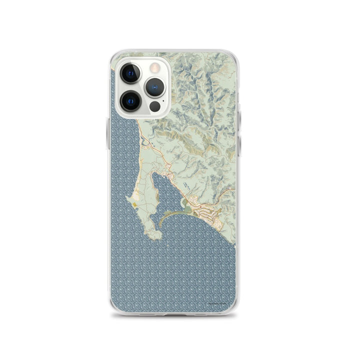 Custom iPhone 12 Pro Bodega Bay California Map Phone Case in Woodblock