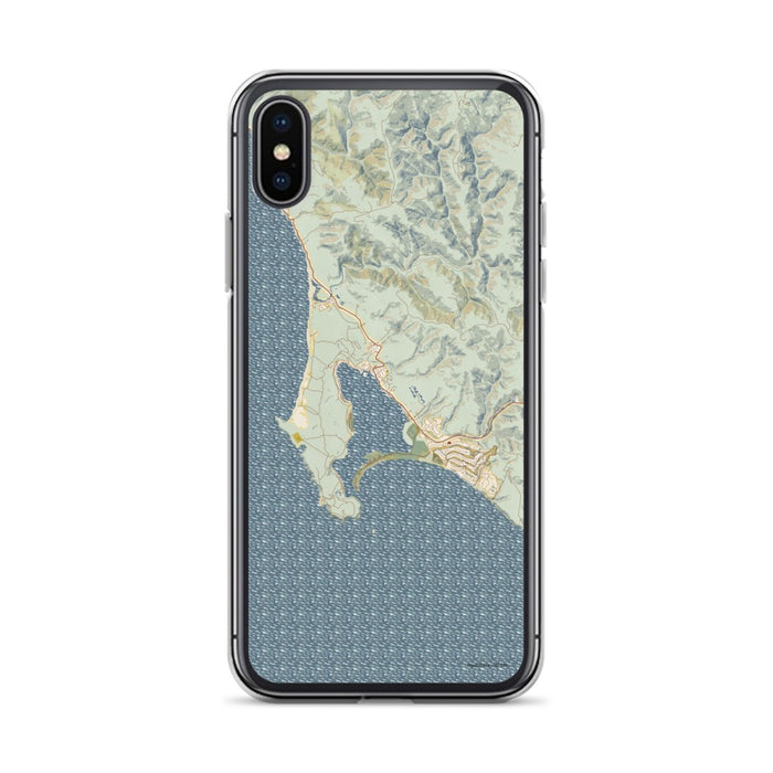 Custom iPhone X/XS Bodega Bay California Map Phone Case in Woodblock