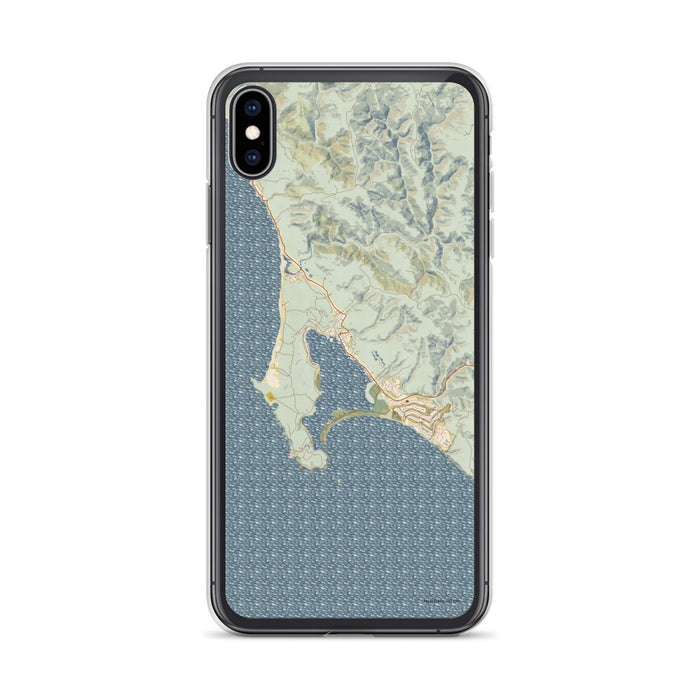 Custom iPhone XS Max Bodega Bay California Map Phone Case in Woodblock