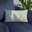 Custom Bodega Bay California Map Throw Pillow in Woodblock on Blue Colored Chair