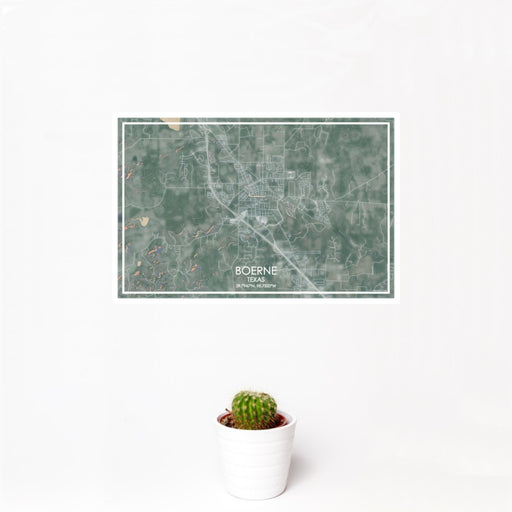 12x18 Boerne Texas Map Print Landscape Orientation in Afternoon Style With Small Cactus Plant in White Planter