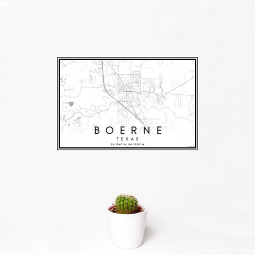 12x18 Boerne Texas Map Print Landscape Orientation in Classic Style With Small Cactus Plant in White Planter