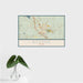 16x24 Boerne Texas Map Print Landscape Orientation in Woodblock Style With Tropical Plant Leaves in Water