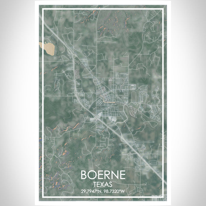 Boerne Texas Map Print Portrait Orientation in Afternoon Style With Shaded Background