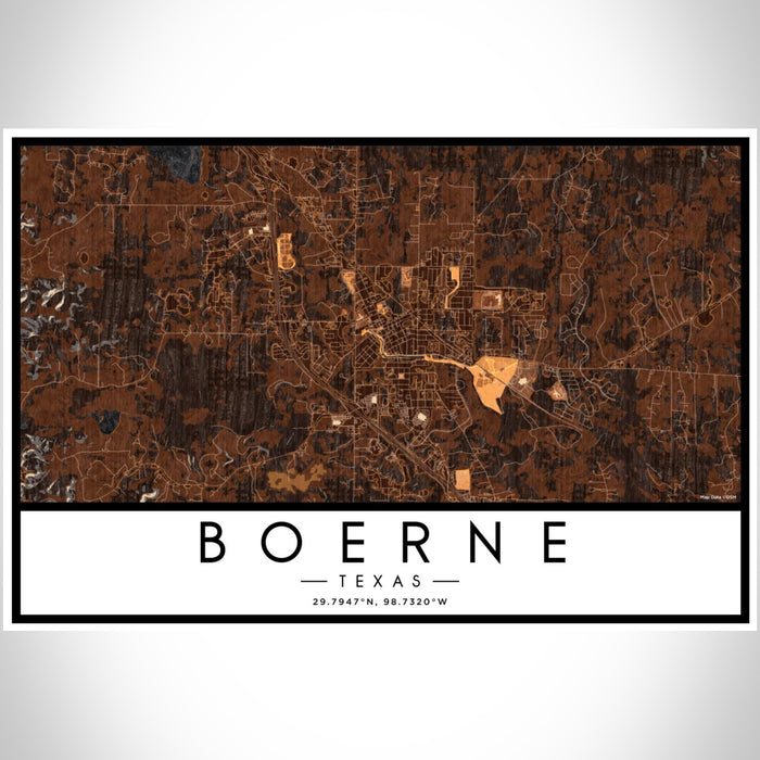 Boerne Texas Map Print Landscape Orientation in Ember Style With Shaded Background
