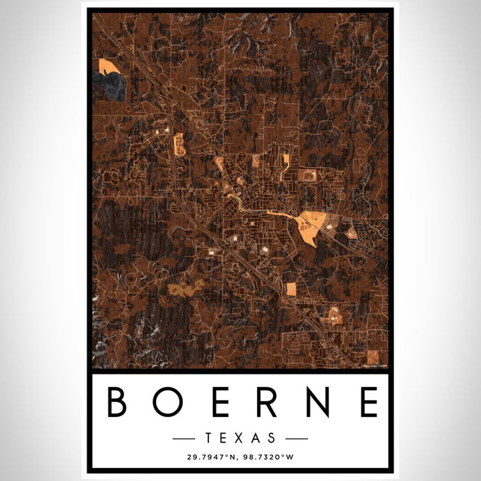Boerne Texas Map Print Portrait Orientation in Ember Style With Shaded Background