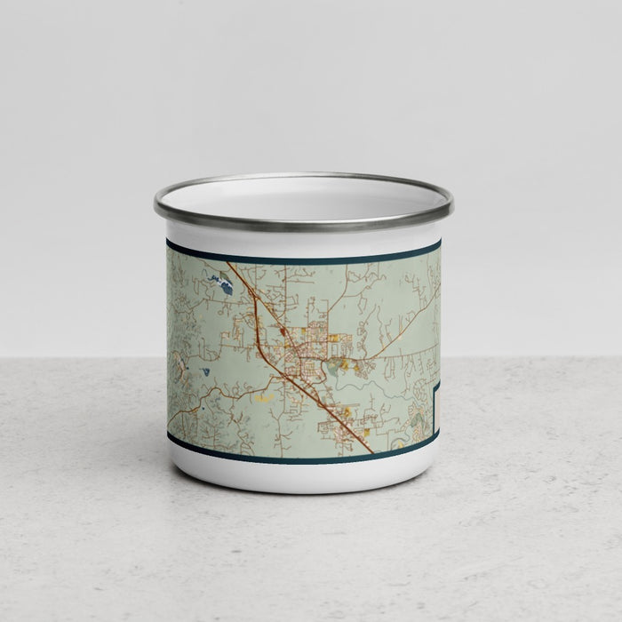 Front View Custom Boerne Texas Map Enamel Mug in Woodblock